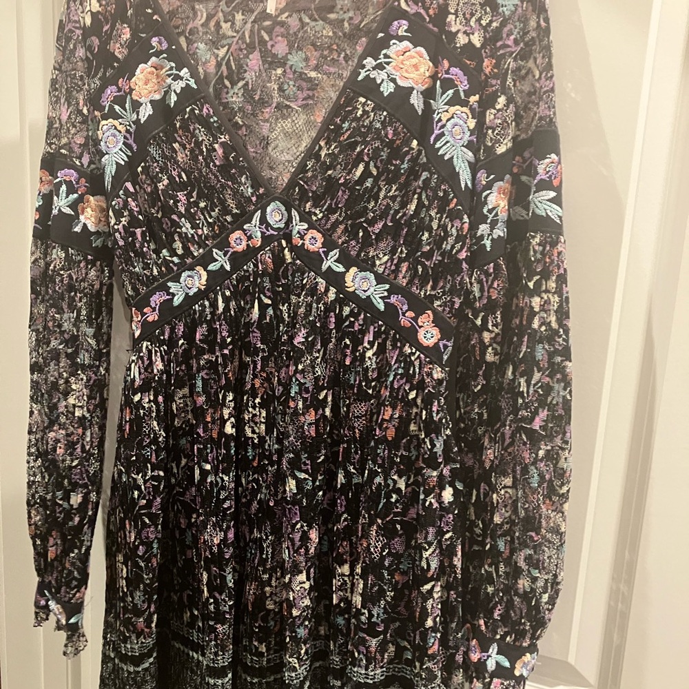 Free People Black Floral Mini Dress